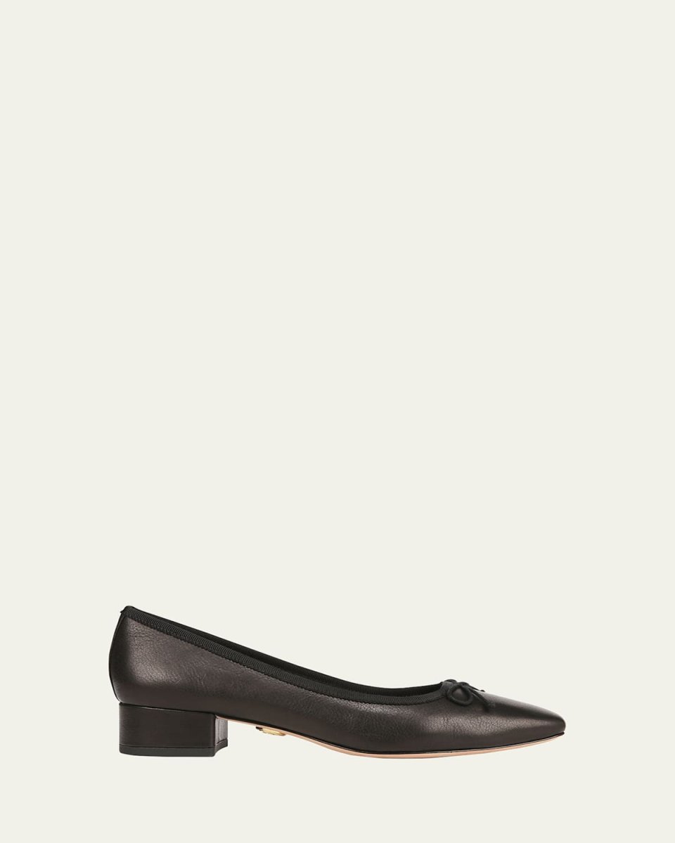 Cecelia Leather Block-Heel Ballerina Pumps